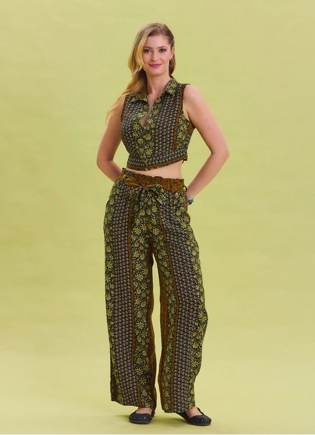 Green Harem Trousers with Elastic Waist Belt Detail 4573